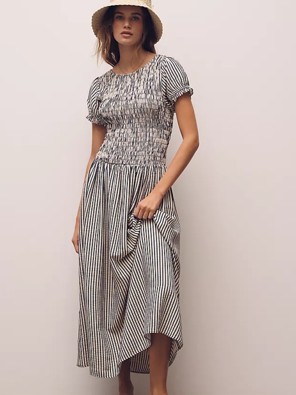 Maeve Margie Smocked Stripe gray and black Midi Dress size 2X